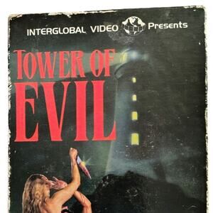 1986 Tower Of Evil VHS Rare Interglobal Video Variant Used Box Needs Rewinding